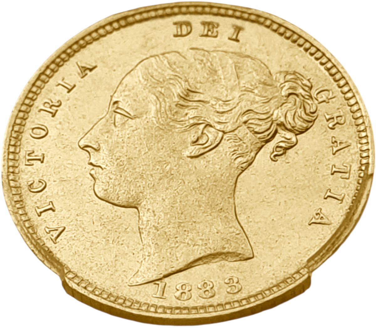 картинка Великобритания. 1/2 Cоверена 1883 г. Золото. 3.99 г*0.9167 0.1176 oz. СЛАБ PCGS MS63! от магазина Одежда+