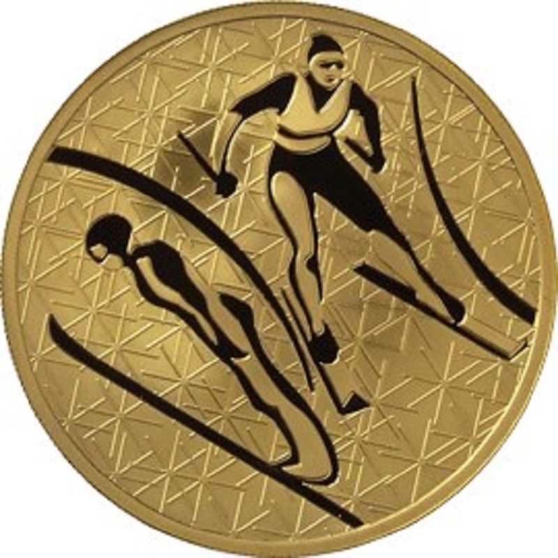картинка 200 рублей. 2010 г. Зимние виды спорта. Лыжное двоеборье. Au 31.1 г. от магазина Одежда+