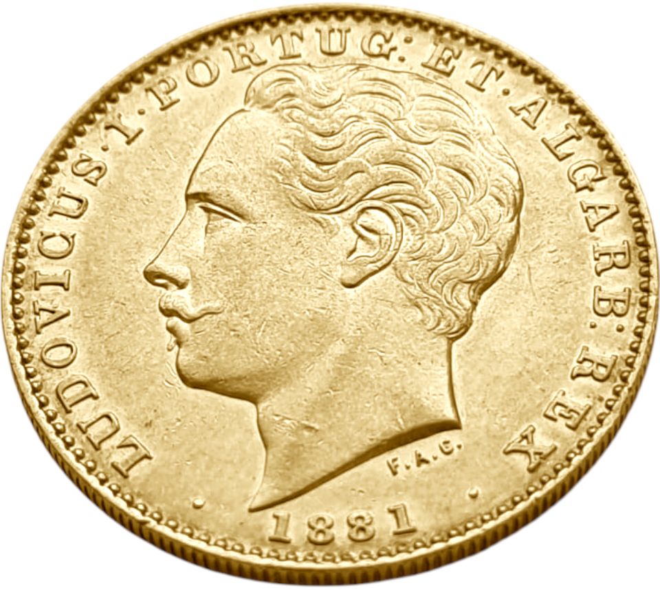 картинка Португалия. 10 000 Рейс 1881 г. Золото. 17.735 г*0.91666 0.5227 oz. от магазина Одежда+