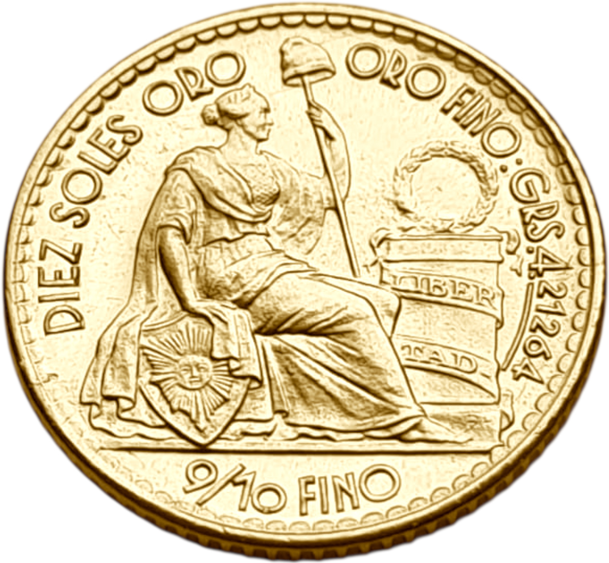 картинка Перу. 10 Солей 1965 г. Золото. 4.69 г*0.900 0.1357 oz. от магазина Одежда+