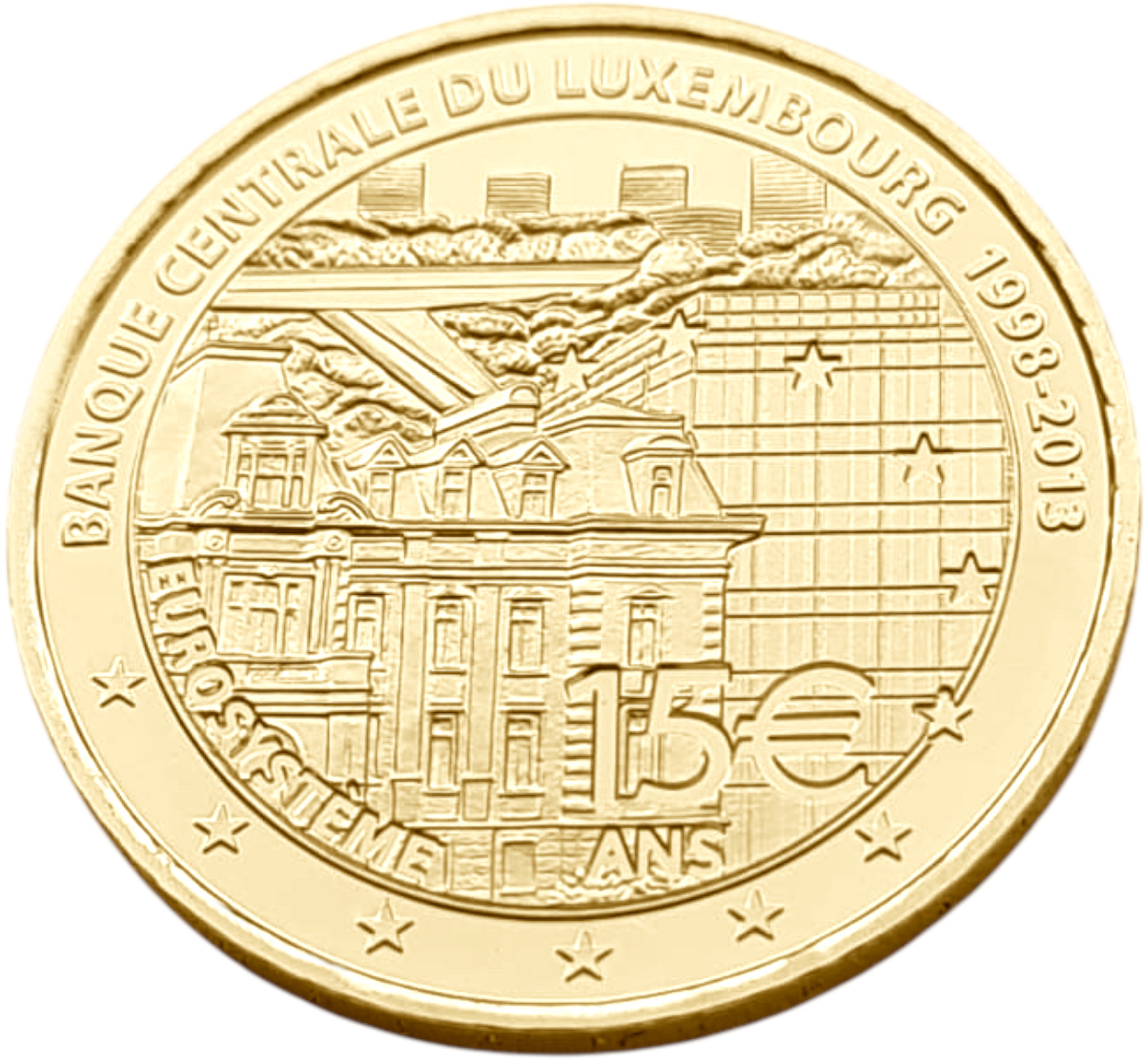 картинка Люксембург. 15 Евро 2013 г. Золото 6.22 г*0.999 0.2 oz. 15-летие Банка Люксембурга! от магазина Одежда+