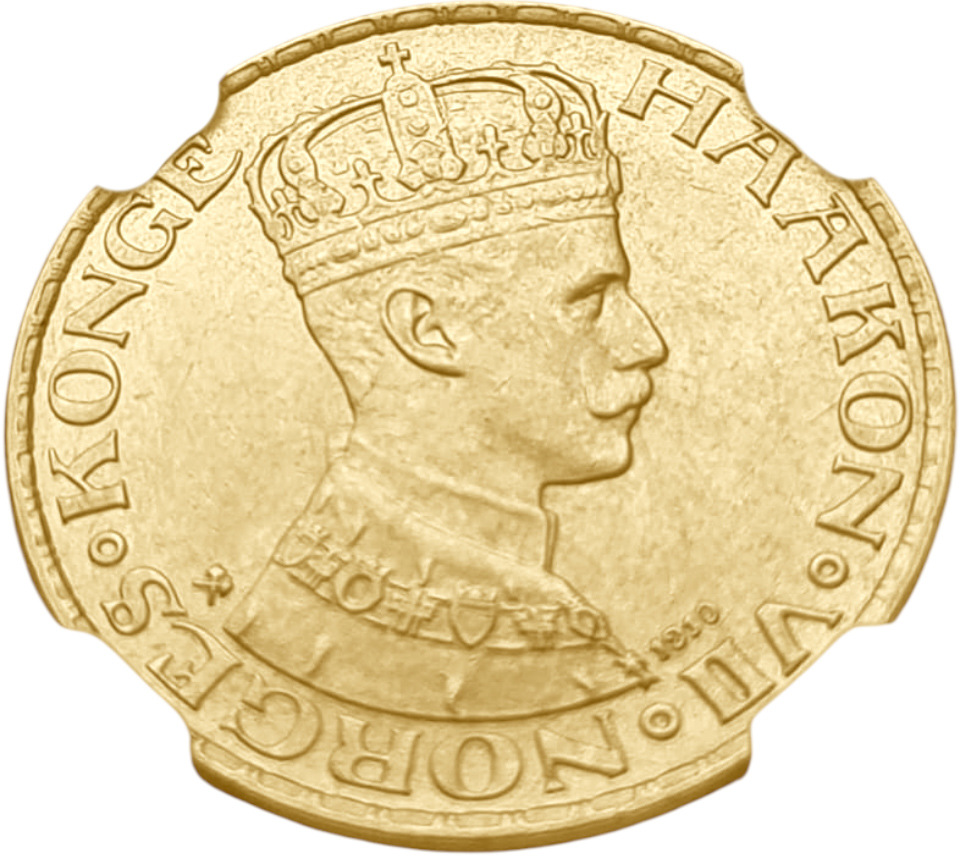 картинка Норвегия. 20 Крон 1910 г. Золото 8.96 г*0.900 0.2593 oz. СЛАБ NGC MS 64! от магазина Одежда+