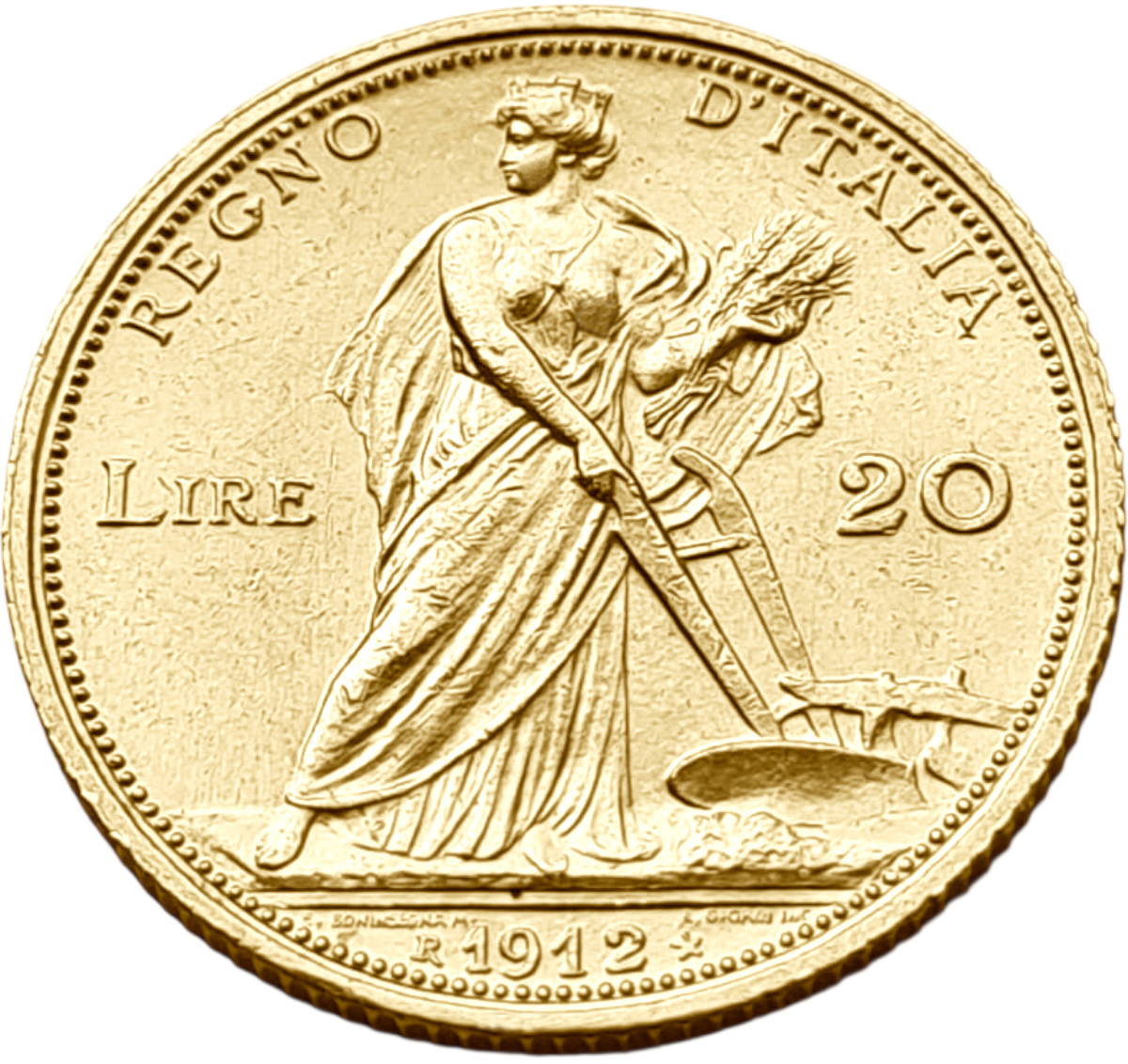 картинка Италия. 20 Лир 1912 г. Золото. 6.4516 г*0.900 0.1867 oz. от магазина Одежда+