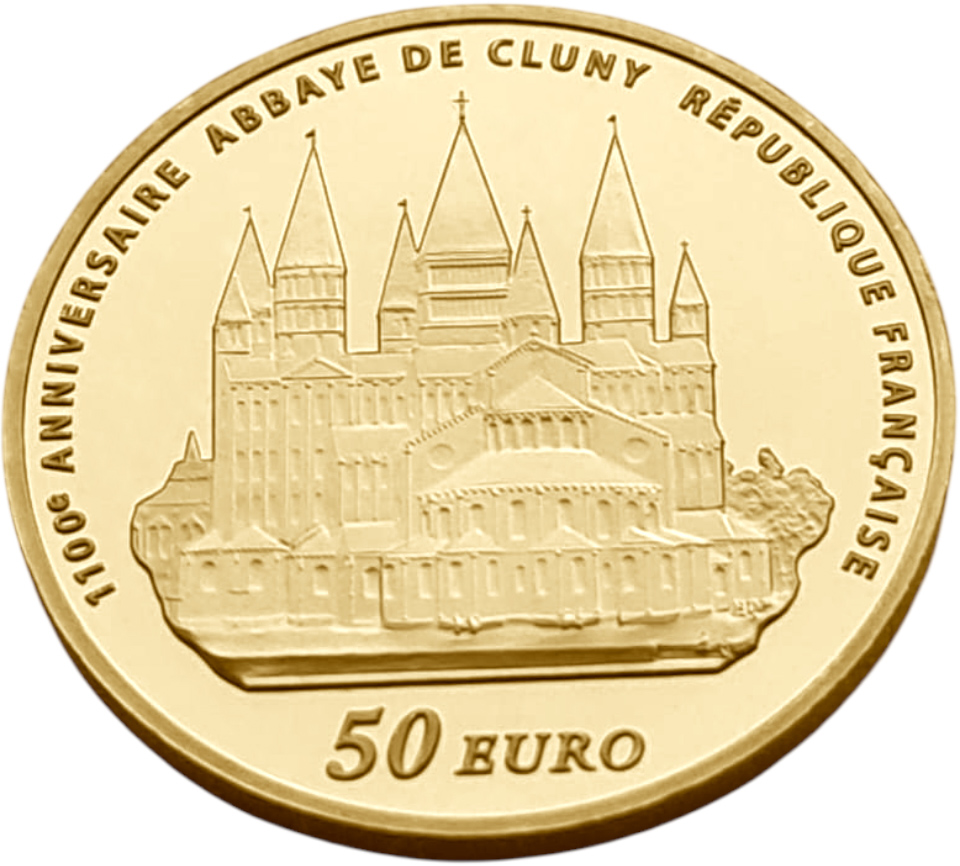 картинка Франция. 50 Евро 2010 г. Золото. 8.45 г*0.920 0.25 oz. Аббатство Клюни! ТИРАЖ 1000 ЭКЗ! от магазина Одежда+
