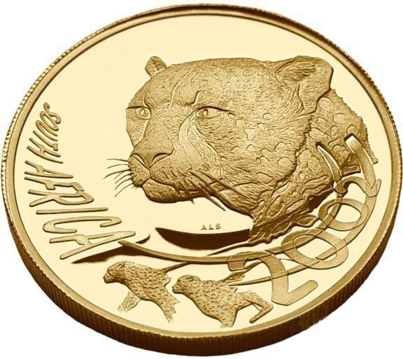 картинка ЮАР. 100 рандов 2002 г. Золото. 31.11 г*0.9999 1.0 oz. Натура! Гепард! от магазина Одежда+
