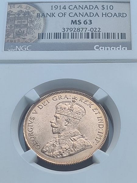 картинка Канада. 10 Долларов 1913 г. Золото. 16.72 г*0.900 0.4838 oz. СЛАБ NGC MS63! от магазина Одежда+ 3