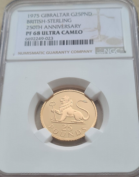 картинка Гибралтар. 25 Фунтов 1975 г. Золото 7.81 г*0.917 0.2303 oz. СЛАБ NGC PF 68 ULTRA CAMEO! от магазина Одежда+ 3